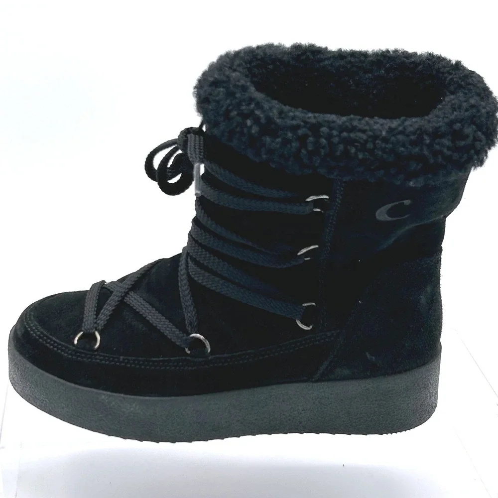 La Canadienne Size 36 US 5.5 Black Suede Shearling Platform Boots NEW Emery $395